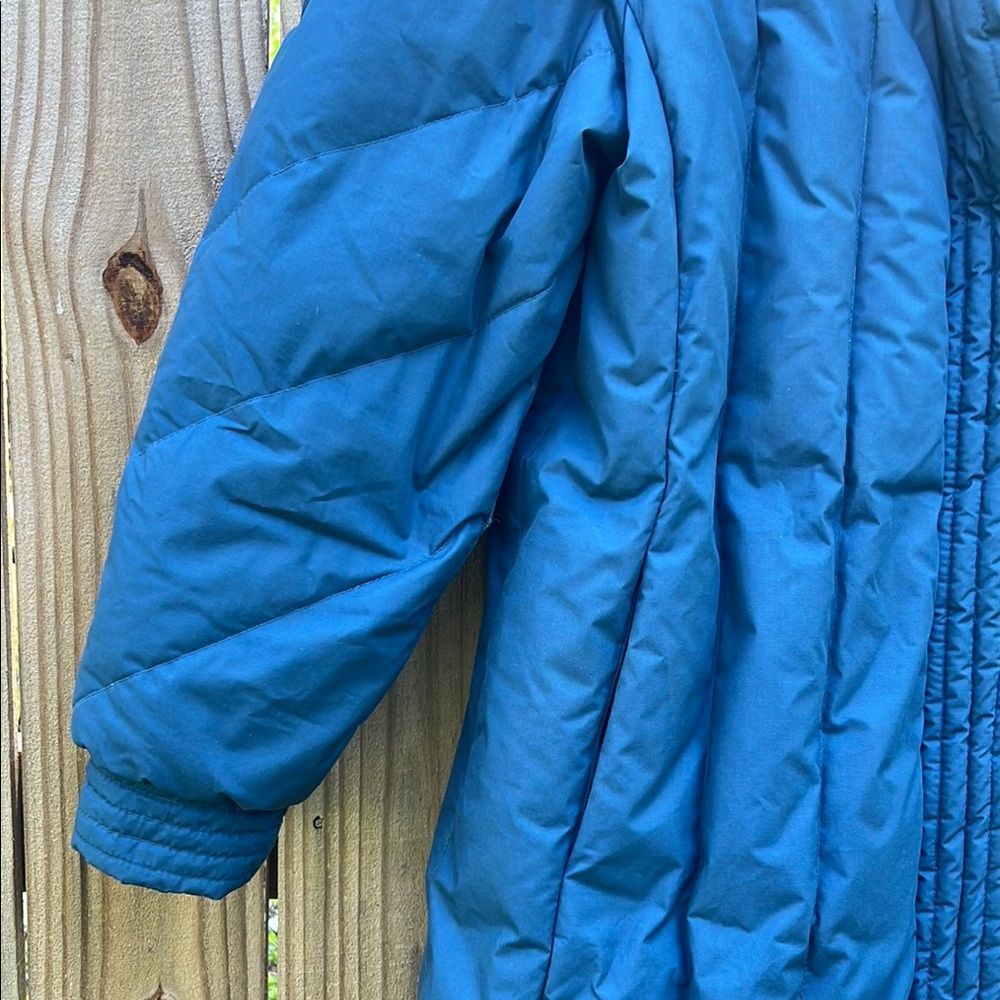Down Blue Quilted Women's Long Coat Vintage Winter Blue Puffer 80s Rare size 16 - Picture 7 of 16